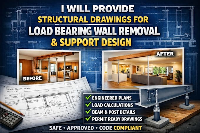 provide structural drawings for load bearing wall removal and support design