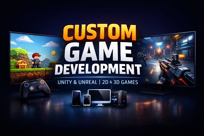 develop custom 2d and 3d games using unity or unreal engine