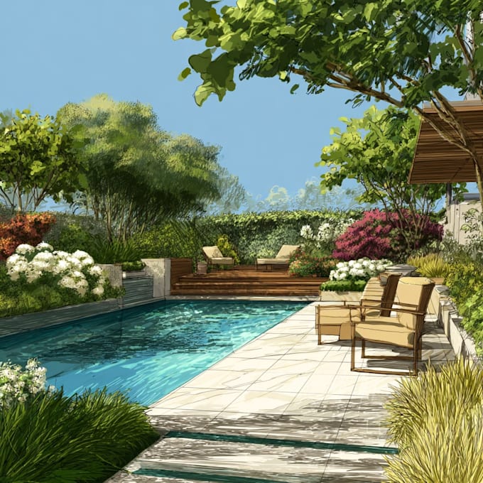 do landscape design, garden design, backyard, pool and terrace