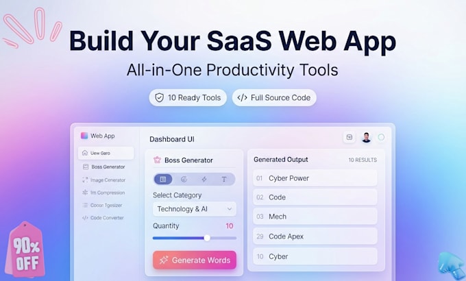 build a productivity saas web app with 10 ready to use tools