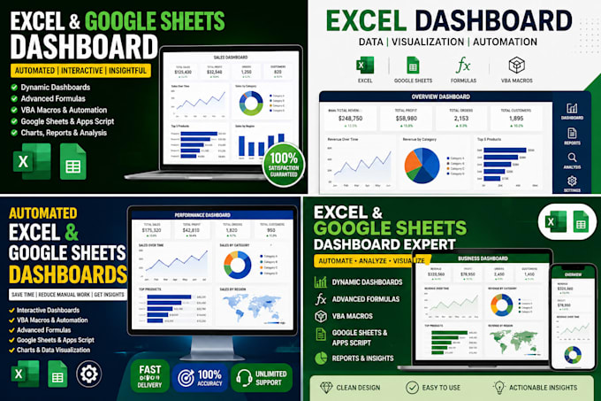 create an automated excel dashboard and google sheets dashboard