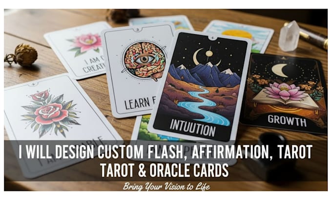 design custom flash, affirmation tarot and oracle cards