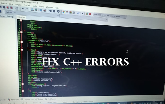 fix c plus plus errors, debug code, solve logic and compilation issues