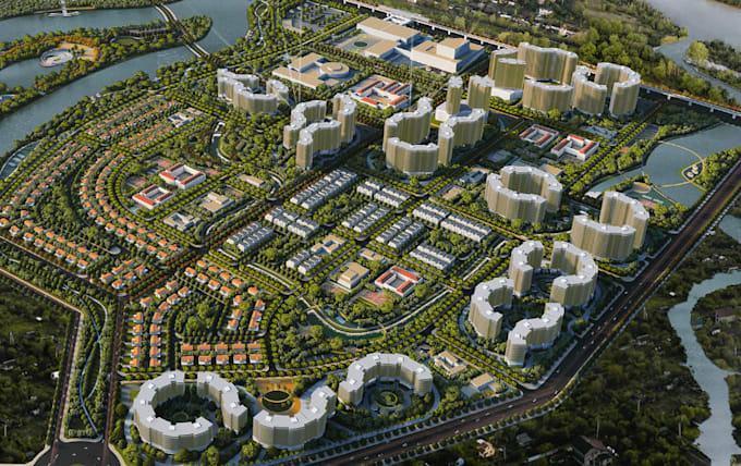 develop 3d urban planning render, master plan visualization,property aerial view
