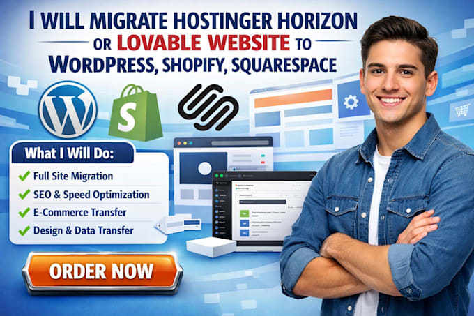 migrate hostinger horizon or lovable website to wordpress, shopify, squarespace
