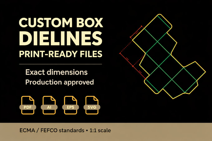 create box dieline, die cut lines and cut lines template