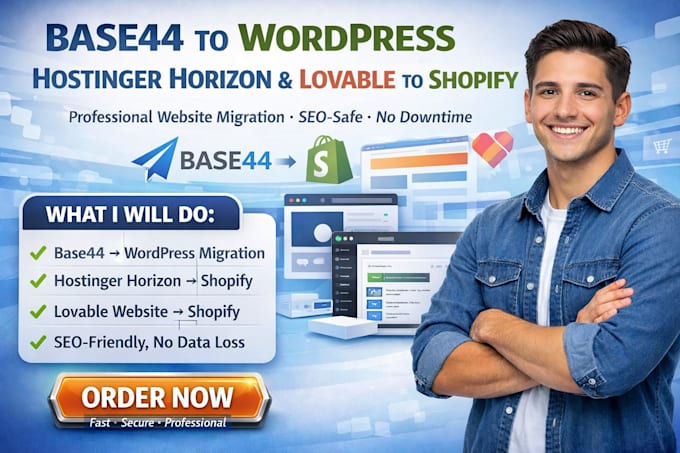 migrate base44 website to wordpress migrate hostinger horizon lovable to shopify