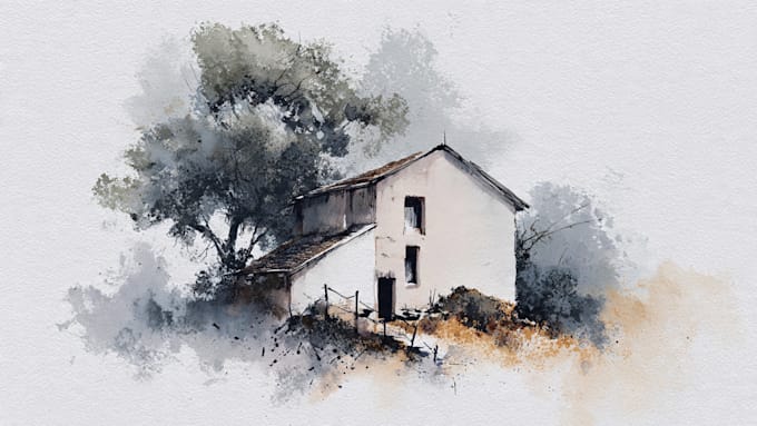 sketch landscape, house or building