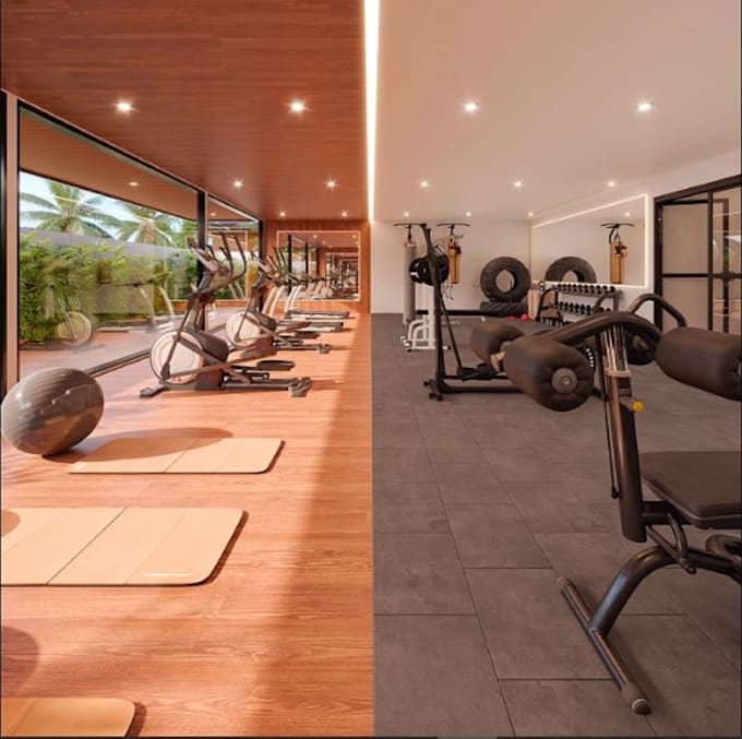 Design luxury 3d gym fitness center interior home gym workout room gym ...