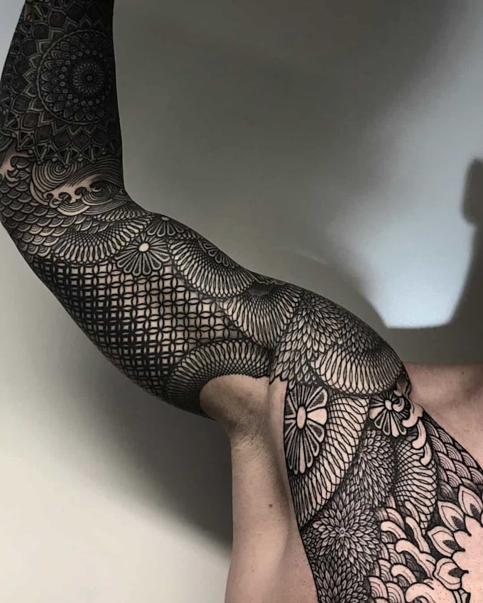 create sleeve tattoo design in geometric style