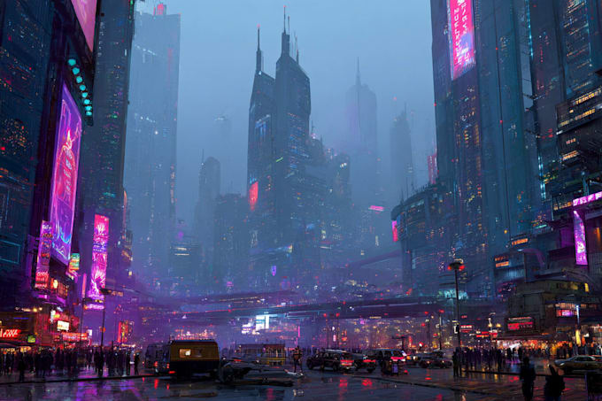 Make a cyberpunk futuristic city illustration by Davina_parra | Fiverr