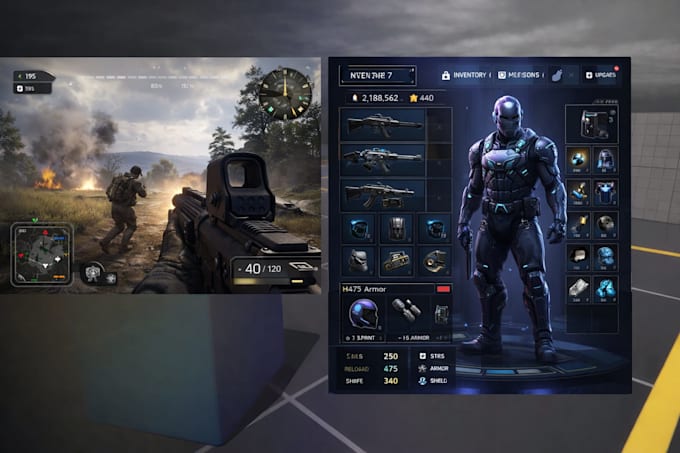 design UI UX design, hud, menu, and programming for unreal engine or unity game