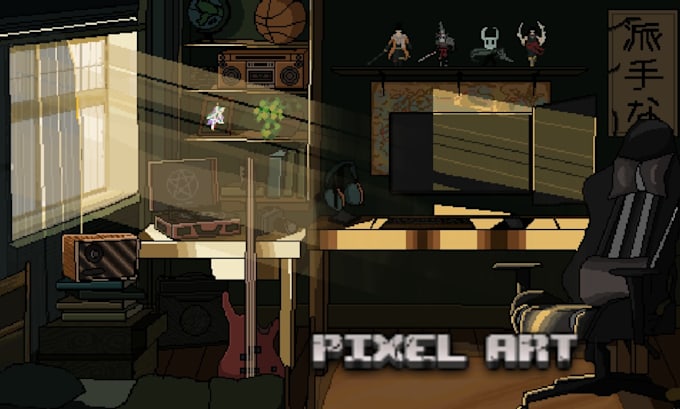 create 2d pixel art background tileset and game environment animation