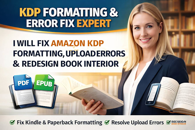 fix amazon KDP formatting, upload errors and redesign book interior