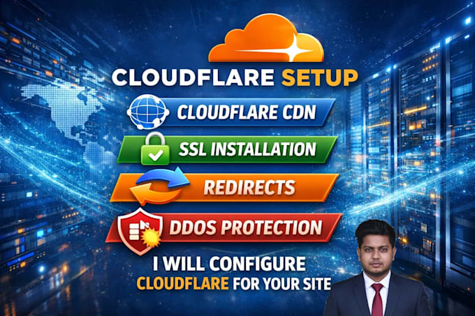 setup cloudflare CDN, SSL, redirects, ddos protection