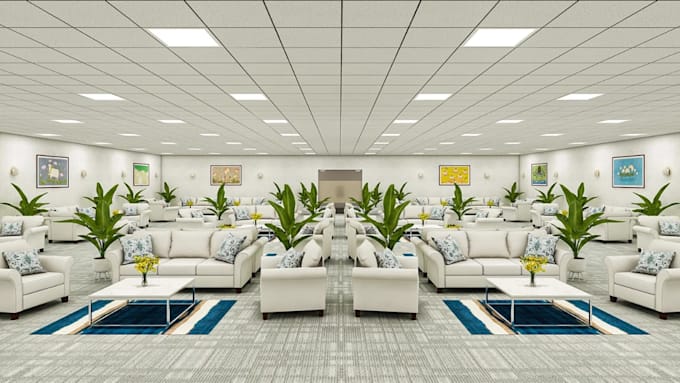 optimize private estate interior, office layout, waiting area, co working spaces