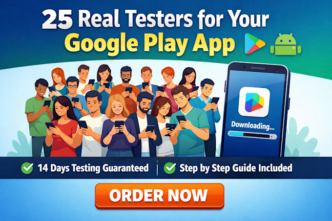 provide 12 testers for google play closed testing for 14 days testing with guide