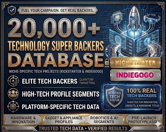 deliver 20,000 verified technology super backers for kickstarter and indiegogo