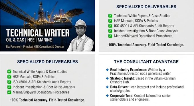 write technical hse manuals and oil and gas articles