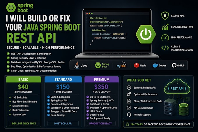 build or fix your java spring boot rest API