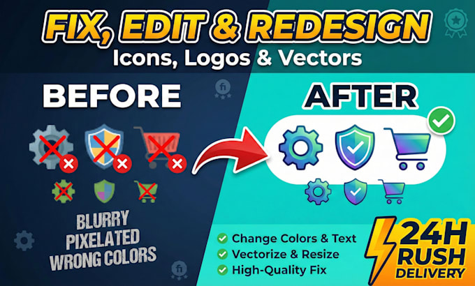 redesign, recolor, fix, or modify your icon set and logo