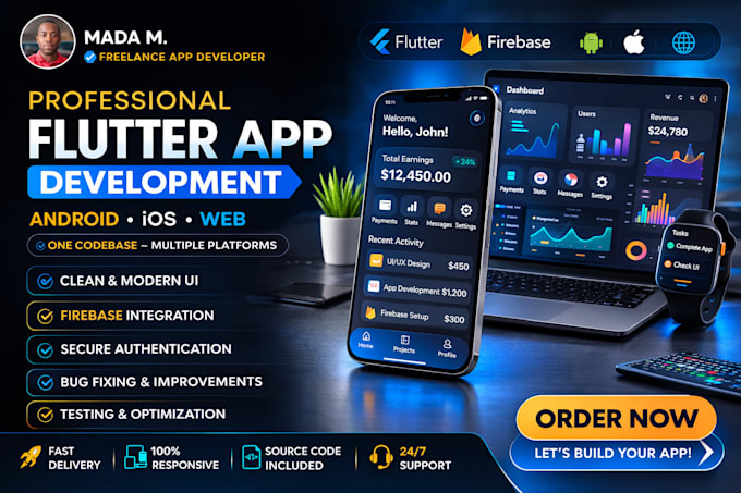 develop a flutter app for android, ios, or web