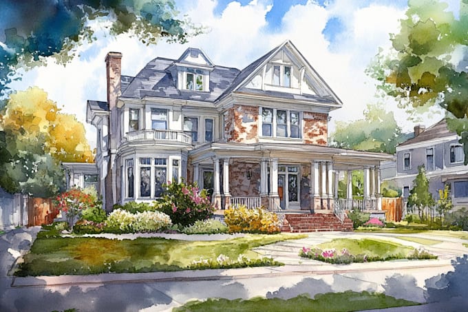 draw a watercolor house painting