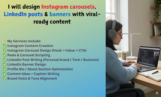 create instagram and linkedin content, carousels, banners