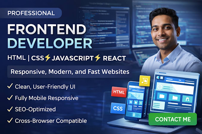 develop modern frontend websites using react, HTML, CSS