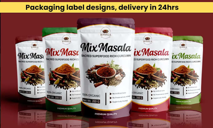 do product packaging, box packaging, label designs, pouch bag, mailerbox in 24hr