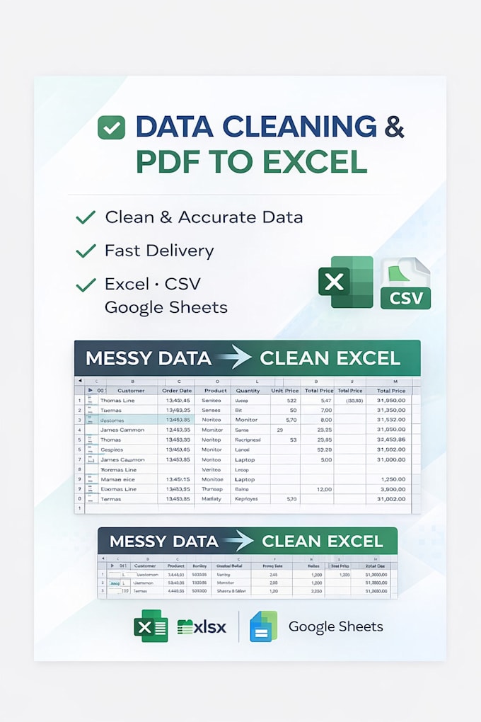 convert PDF to excel ,clean and format data