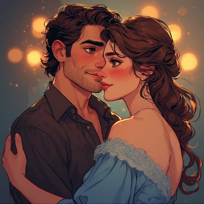 draw romantic couple portrait illustration