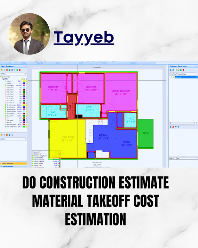 do quantity take off, material take off, and cost estimation