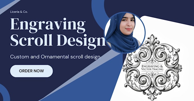 create custom vintage engraving scroll line art and ornamental scroll design
