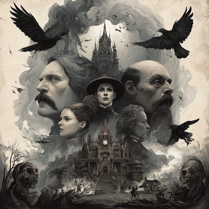 draw horror and gothic line art illustrations