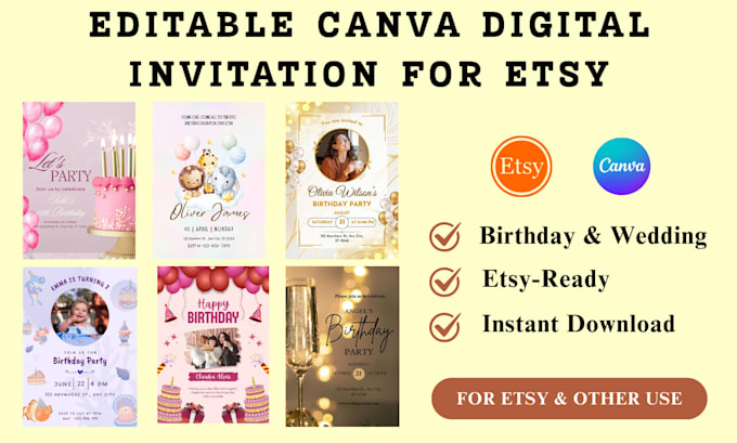 design editable canva digital invitation templates for etsy