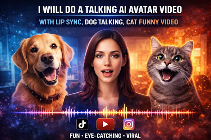 do a talking ai avatar video with lip sync, dog talking, cat funny video