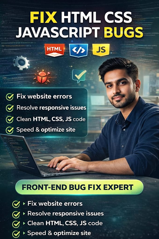 fix HTML CSS javascript bugs and responsive issues