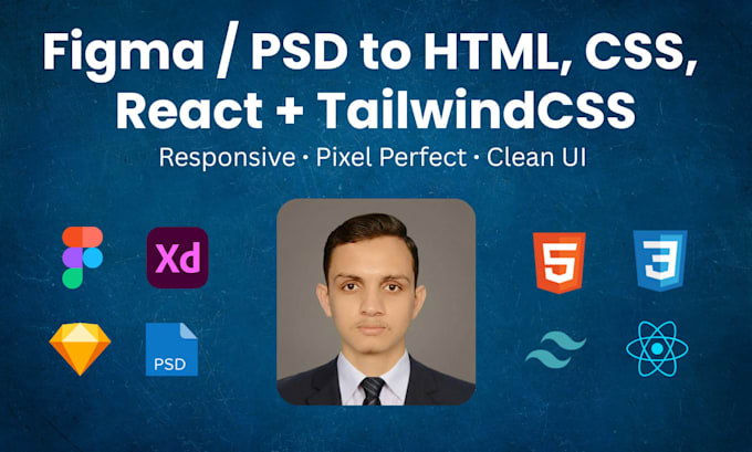 convert figma, PSD, xd, sketch to responsive HTML, CSS, react