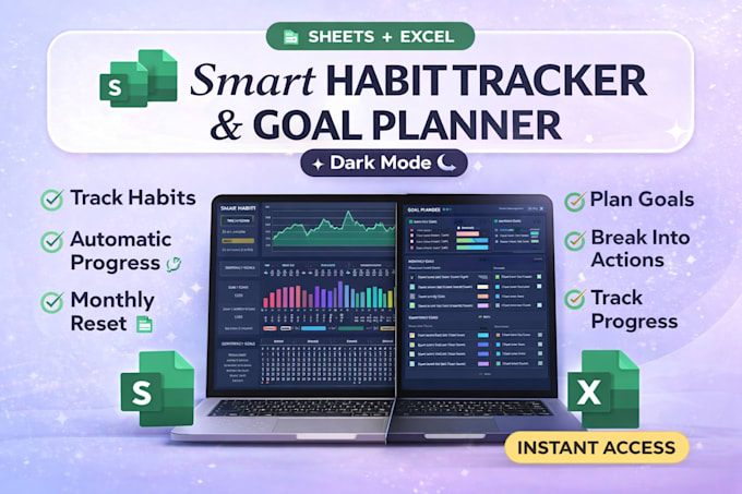 design habit tracker and goal tracker dashboard for excel