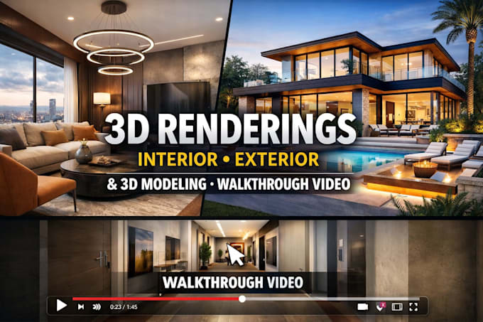 do 3d rendering interior exterior 3d modeling walkthrough video