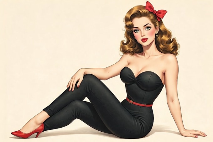 draw a retro pin up girl digital artwork