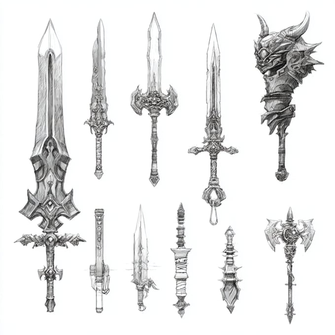 draw custom fantasy dnd weapons art and props