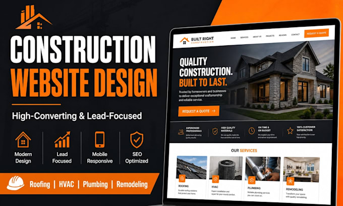 high converting construction website, redesign remodeling, contractors website