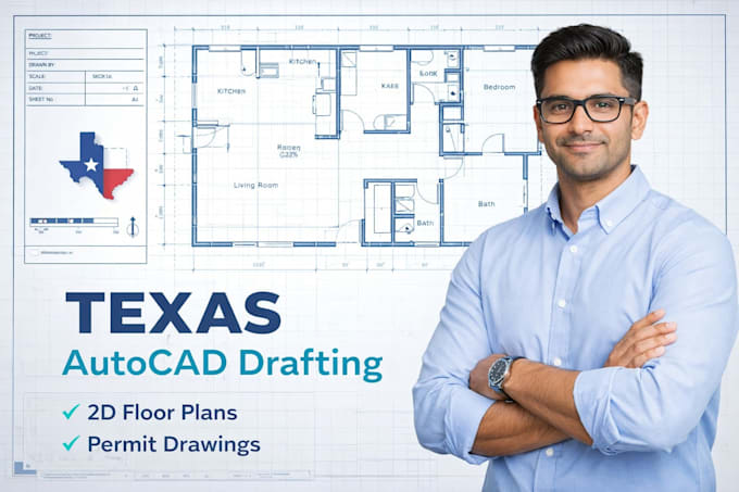 do texas autocad drafting, 2d floor plans and permit drawing