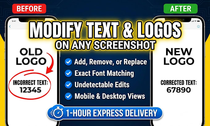 add, removal, change, or replace text and logo from screenshots