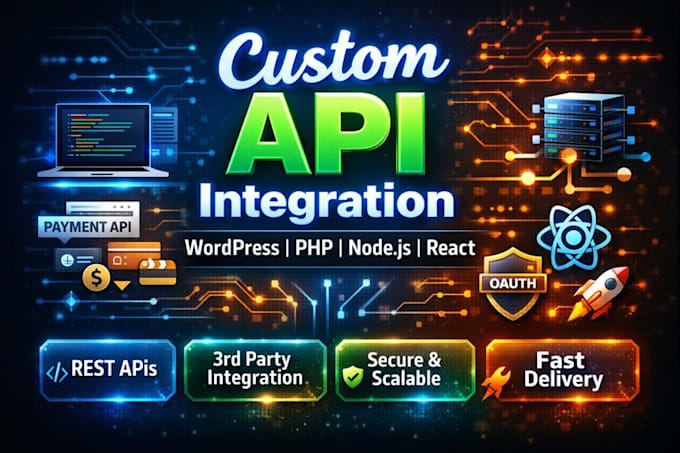 create custom apis or integrate in wordpress, PHP, node or react