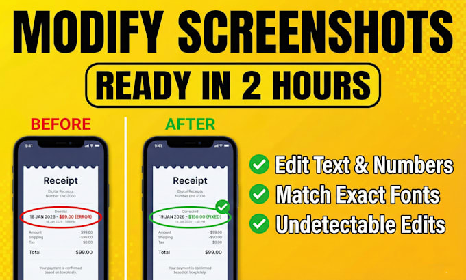 do urgent image editing and modify screenshots within 2 hours