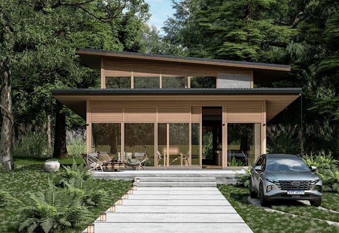 redesign modern modular house,prefab cabin building,site plan,mobile home render