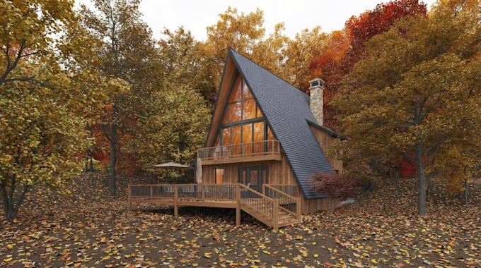 design unique tiny house with 3d render, architectural plans
